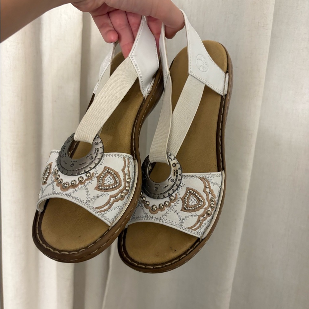 White and Tan Women's Sandals
